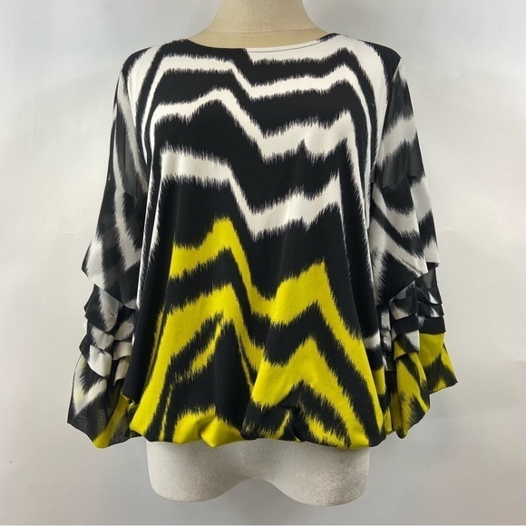 Alfani Zebra Stripe 3/4 Bell Sleeve Blouse, PM - Picture 6 of 12